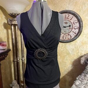 Bisou Bisou Black Sleeveless Top with Embellished Waist